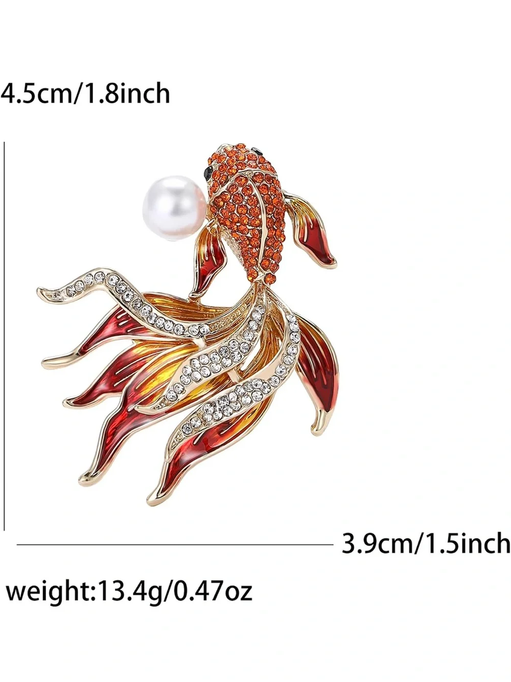 Anthropologie Red & Orange Koi Fish Brooch with Pearl